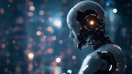 Advanced Humanoid Robot Head Profile with Futuristic Interface