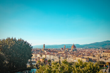 Fototapeta na wymiar Beautiful cityscape skyline of Firenze (Florence), Italy, with the bridges over the river Arno. High quality photo