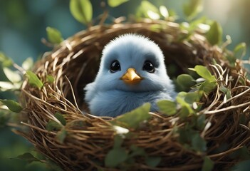 Naklejka na ściany i meble Image of Cute Baby Bird is in the nest.