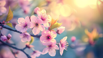 Spring Cherry Blossoms with Sun Flare