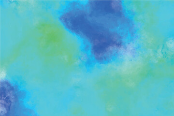 Abstract artistic blue green watercolor background. Color splash design and fringe bleed stains and blobs. Colours strokes aquamarine watercolor painting art.