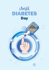 Diabetes patient treatment Concept. Blood glucose testing meter. Diabetes type 2 and insulin production. Suitable For Wallpaper, Banner, Backgrounds, Card, Book, And Landing Page.Vector Illustration - obrazy, fototapety, plakaty