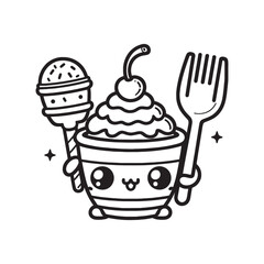 kawaii food coloring page Vector doodle illustration with Hand-drawn kids coloring food Vector illustration.