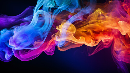 Abstract colorful cloud smoke on a black background.