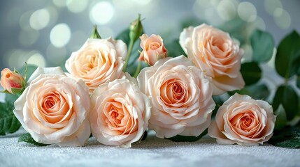A stunning floral arrangement of roses, various roses on white background