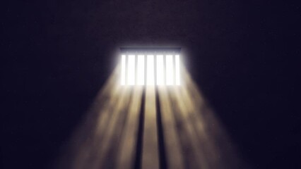 Prison cell interior, sunrays coming through a barred window. Freedom concept - Powered by Adobe