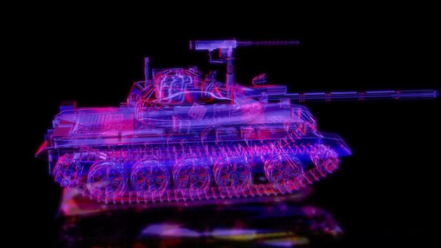 Rendering 3D animation, VISUAL EFFECTS Tank t55 model on a black background