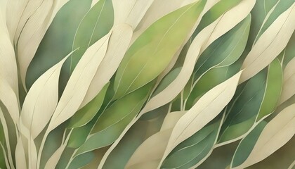 wide  background with green and beige leaves simple natural illustration