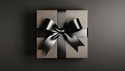 black friday sale concept top view of gift box with black bow on black background mockup 