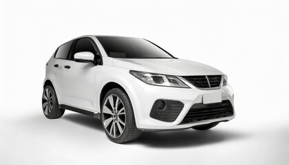 modern white crossover car on a white background with shadow - obrazy, fototapety, plakaty
