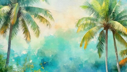 Fototapeta na wymiar tropics on the texture on a watercolor background vintage style in pastel colors photo wallpaper
