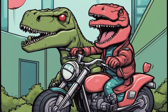 Dinosaur riding a motorcycle, Dinosaur t-shirt design