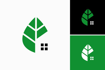 Leaf with home vector logo design - obrazy, fototapety, plakaty