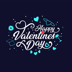  Happy Valentine's Day Lettering in Stylish Script on a Dark Blue Canvas. The Elegant Contrast Exudes Romance, Setting a Sophisticated Tone for the Celebration