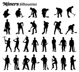 Set of mining workers silhouettes