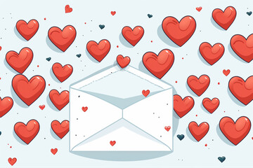 The background of their letter envelope on the background of red hearts, a love letter, a declaration of love