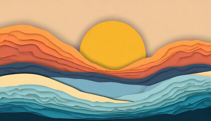 Retro sunset, Beach sunset, Vintage sunset, wave background