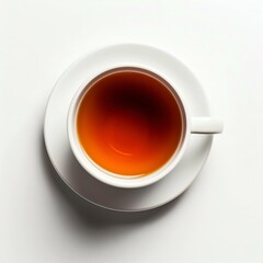 Cup of Warm Tea on a White Background, Top View. Generative ai