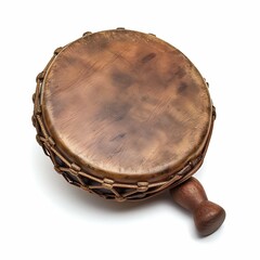 Traditional Hand Drum with Beater Isolated on White Background. Generative ai