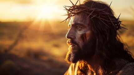Jesus Christ Hellowing Radiance: Crown of Thorns at Sunset