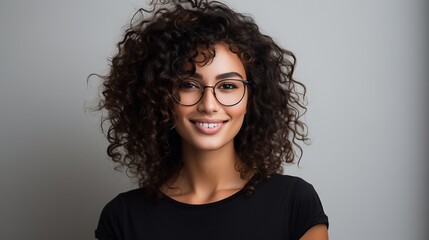 Natural curly hairstyle eyewear woman charming headshot portrait image