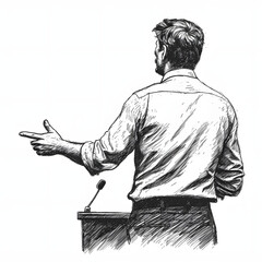 Public speaking or presentation skills isolated on white background, hand drawn, png

