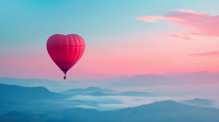Obraz premium Heart-Shaped Hot Air Balloon Soaring at Sunrise. Generative ai