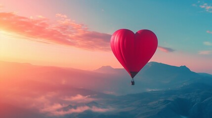 Fototapeta premium Heart-Shaped Hot Air Balloon Soaring at Sunrise. Generative ai
