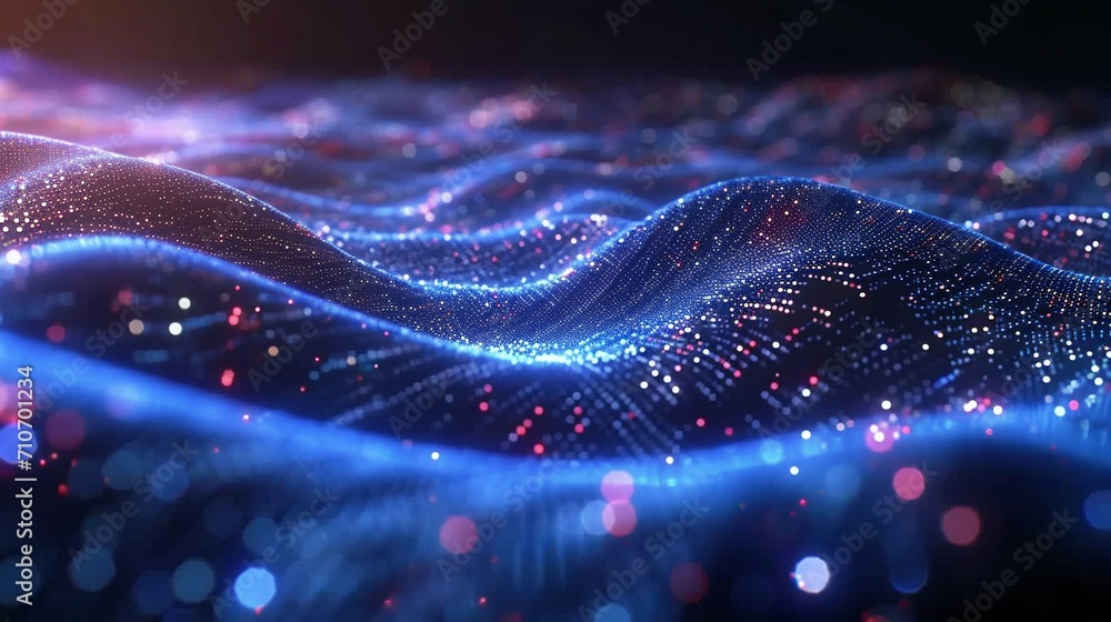 Poster digital waves: abstract data particles flow. generative ai