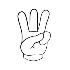 Cartoon picture for coloring, picture of hand holding up three fingers.