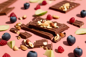 A chocolate bar with nuts and fruits