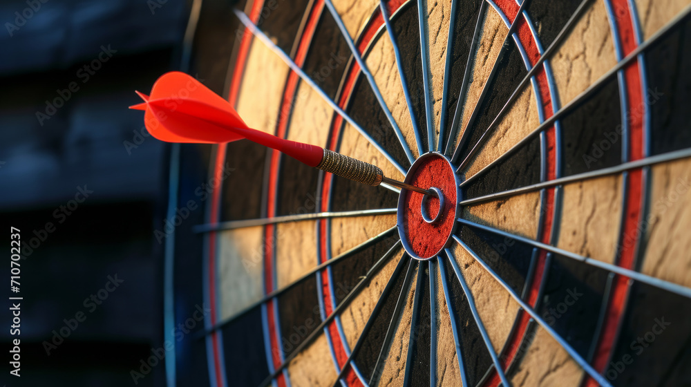 Aufkleber close-up, dart hitting target bullseye with precision and accuracy