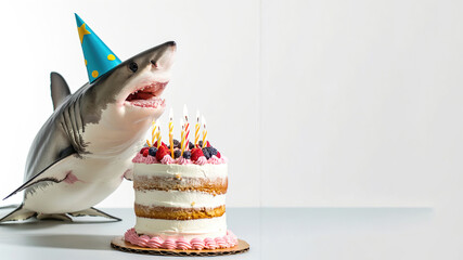 Birthday shark card, white background
