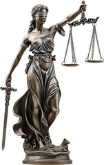 Antique Statue of Justice with scales and sword transparent background