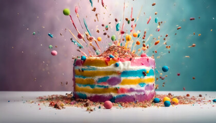 Esplosione di Torta di compleanno Multicolore su Sfondo Chiaro III