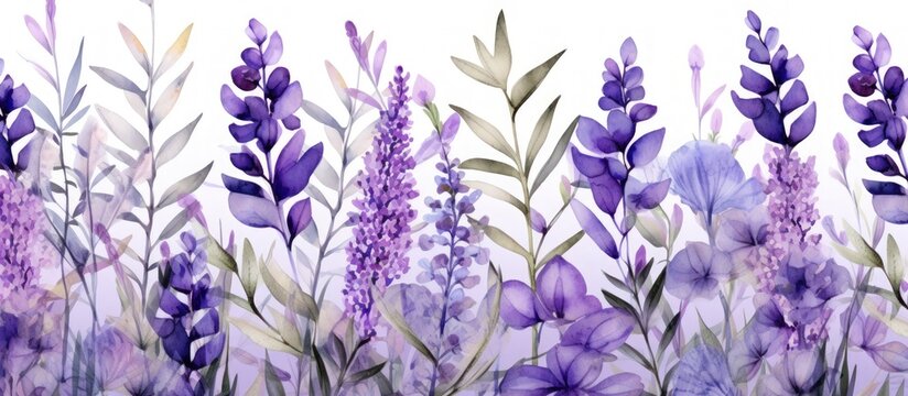 Beautiful Lavender flowers bunch in watercolor style on a white background. Generate AI image