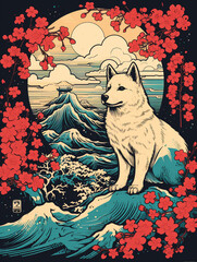 A captivating Ukiyo-E style design for t-shirts featuring a cool (dog) created with Generative Ai