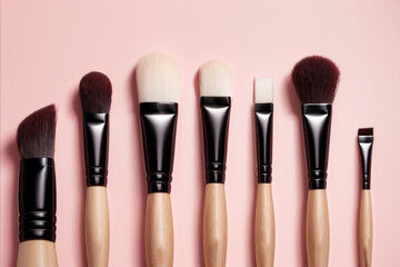 a group of makeup brushes sitting on top of a pink surface,generative ai