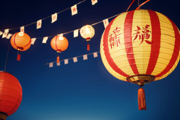 a bunch of paper lanterns hanging from a ceiling, glowing lanterns,generative ai