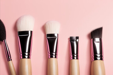 a group of makeup brushes sitting on top of a pink surface,generative ai