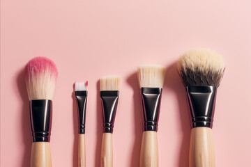 a group of makeup brushes sitting on top of a pink surface,generative ai