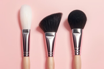 a group of makeup brushes sitting on top of a pink surface,generative ai