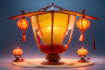 a bunch of paper lanterns hanging from a ceiling, glowing lanterns,generative ai