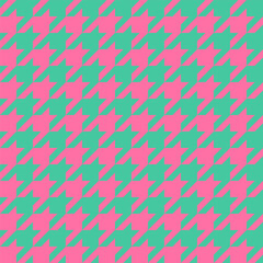 Seamless houndstooth texture. Pink and teal checkered pattern. Classic plaid design.