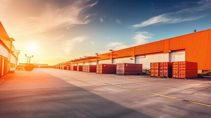 Obraz premium Global business of Container Cargo freight. Container box in warehouse in shipping port.