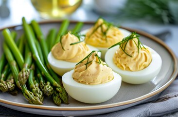 Stuffed eggs with cheese and mayo - obrazy, fototapety, plakaty