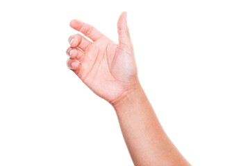 Hand holding something isolated on white background