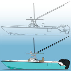 Fishing Boat Side View Line Art And Vector Art