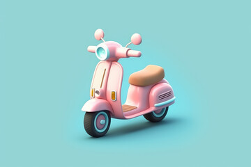 Cute scooters in pastel colors. Modern electric vehicle with trunk. moped. Courier delivery.