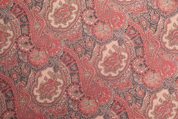 Burgundy paisley textile, fabric swatch background